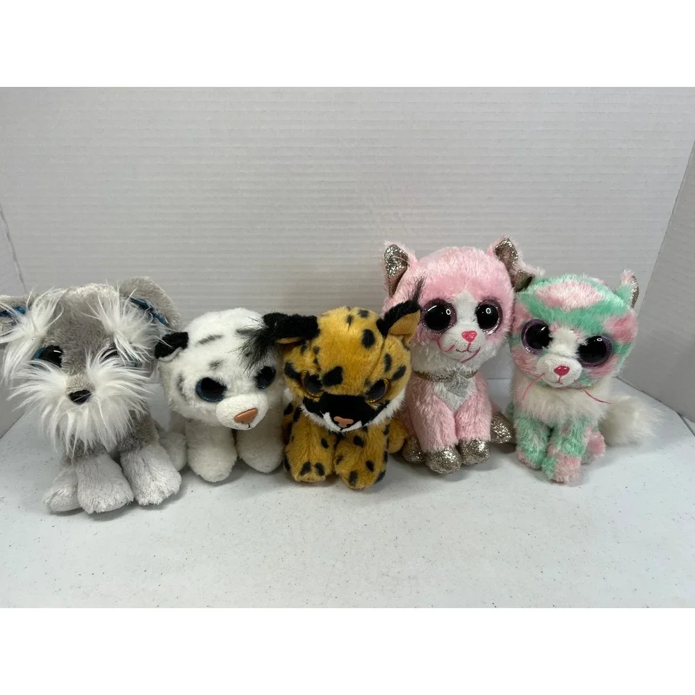 Ty Beanie Boos Lot 5 Plush Whiskers Tundra Larry Fiona Opal Glitter Eyes 6 Inch